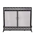 Product Image of the Plow & Hearth Metal Fireplace Screen Scrollwork Black | 44' W x 33' H | 2 Door |...