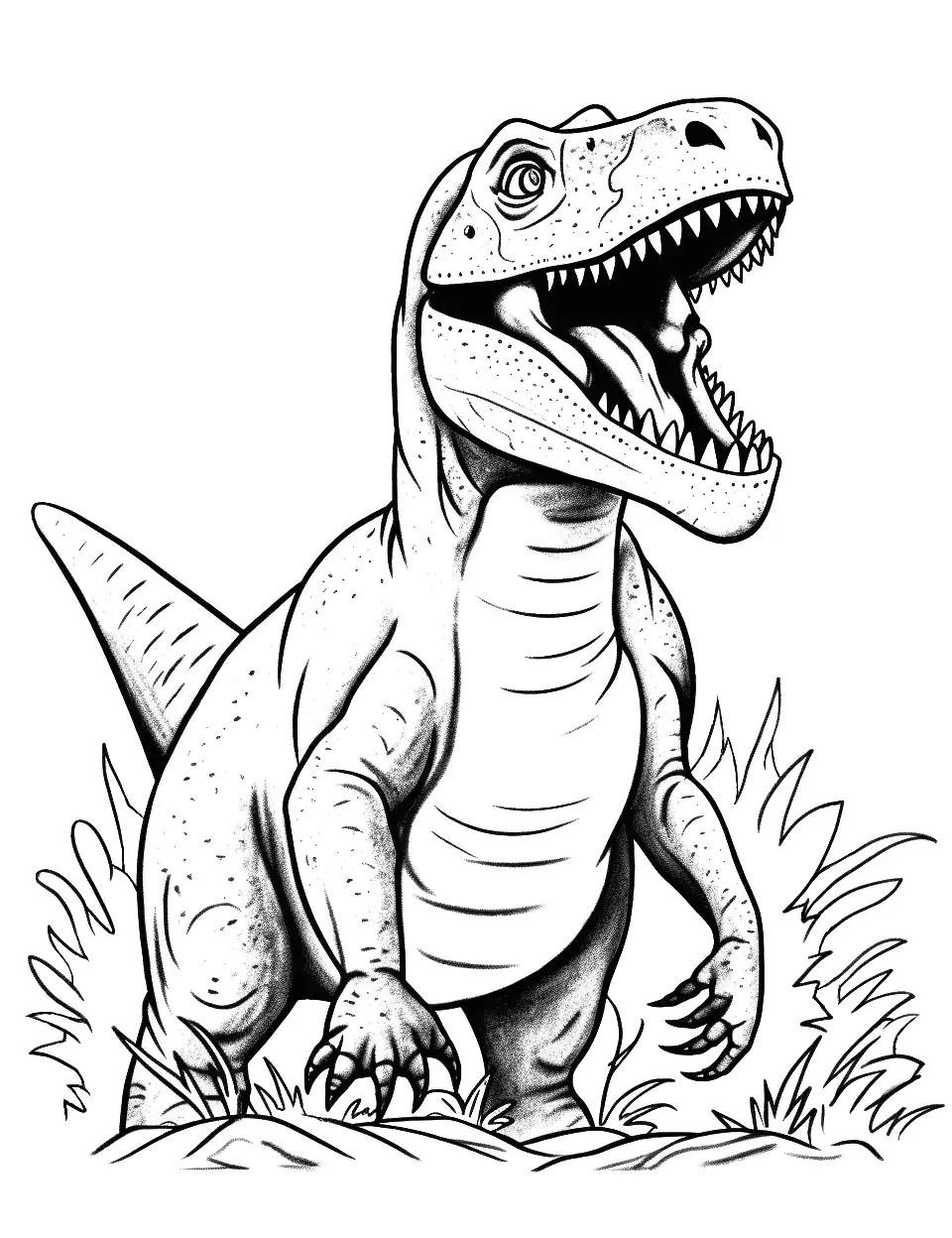 Tyrannosaurus Roar Dinosaur Coloring Page - A fearsome Tyrannosaurus letting out a mighty roar.