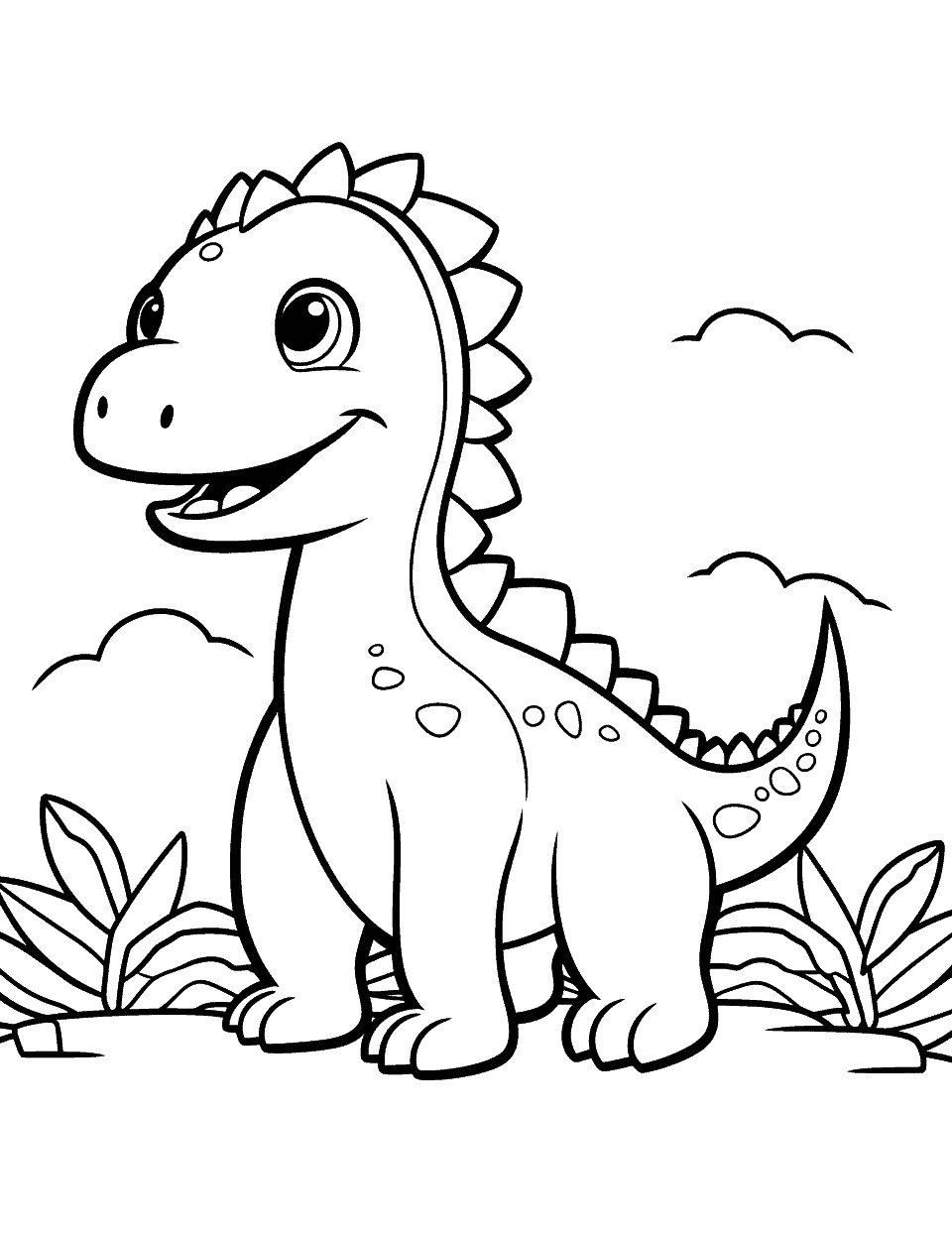 Easy Dino Drawing Dinosaur Coloring Page - An easy-to-color Dino drawing suitable for younger kids.