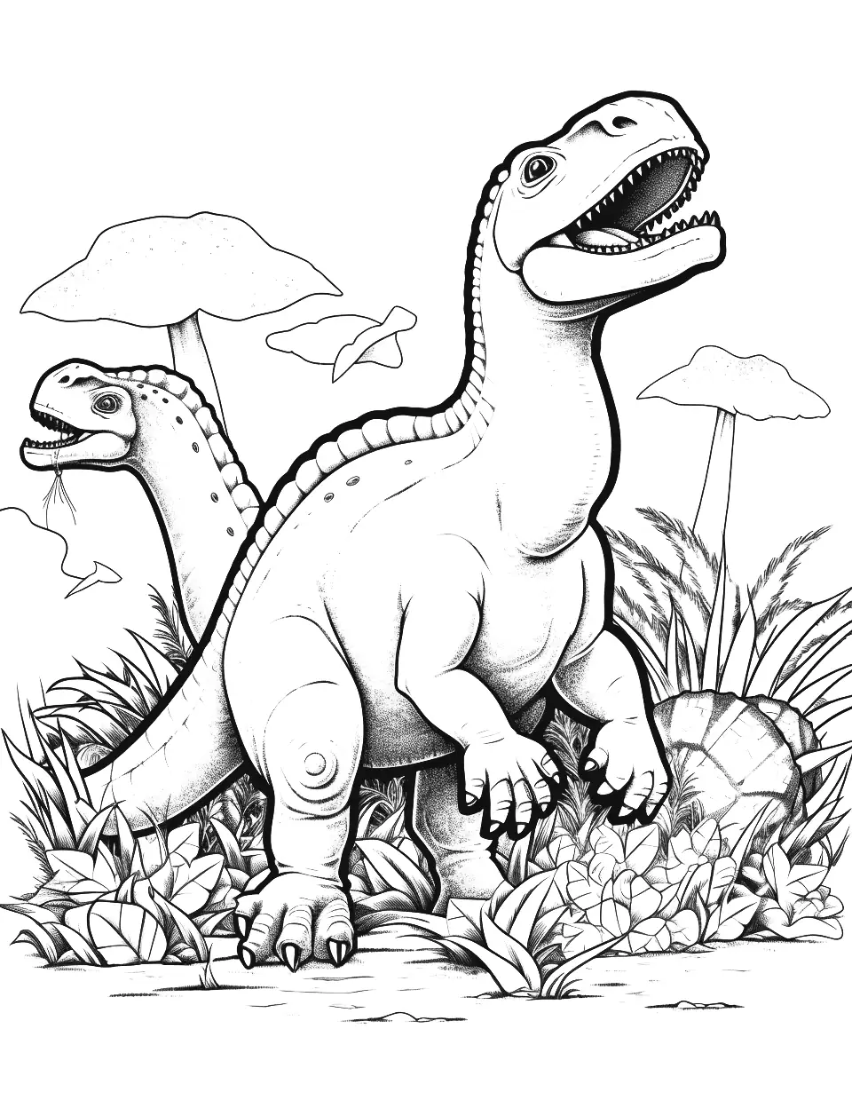 Jurassic World Dino Run Dinosaur Coloring Page - Dinosaurs escaping from their enclosures in Jurassic World.