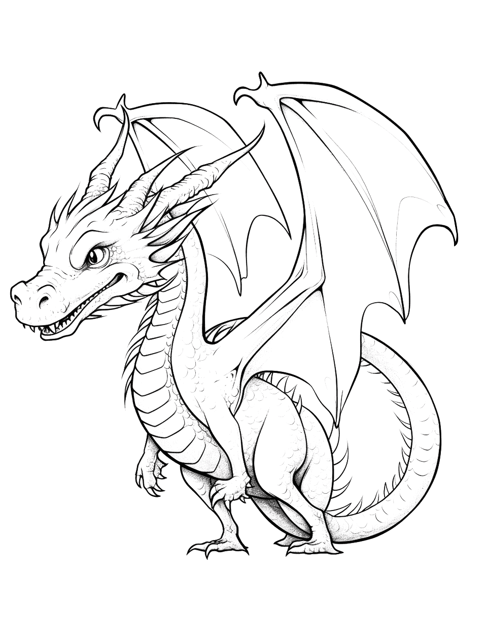 Dragon Drawing Coloring Page - A detailed dragon drawing showcasing every scale and claw.
