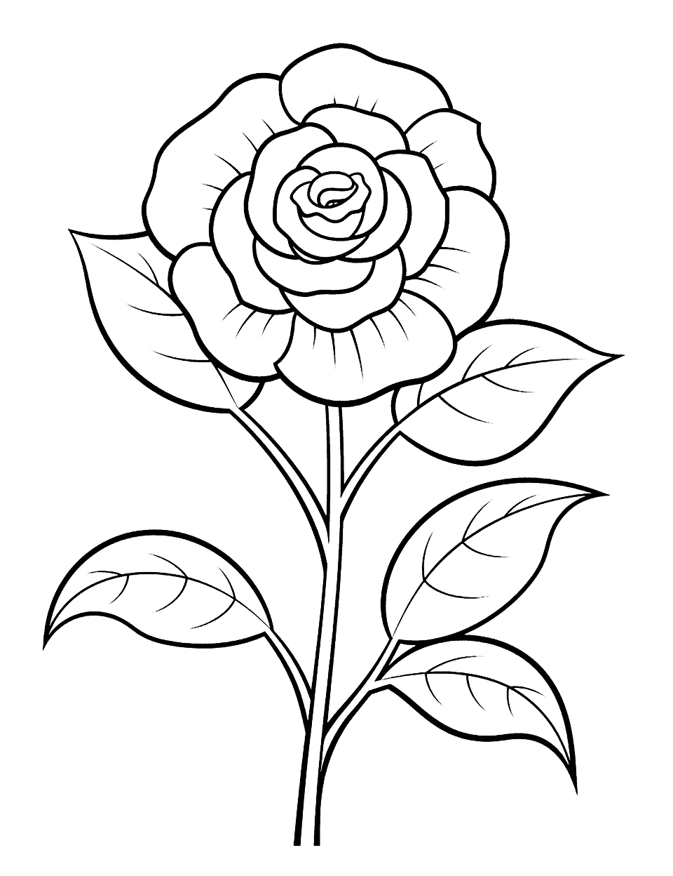 Kindergarten's First Rose Flower Coloring Page - A very simple and large rose perfect for kindergarten children.