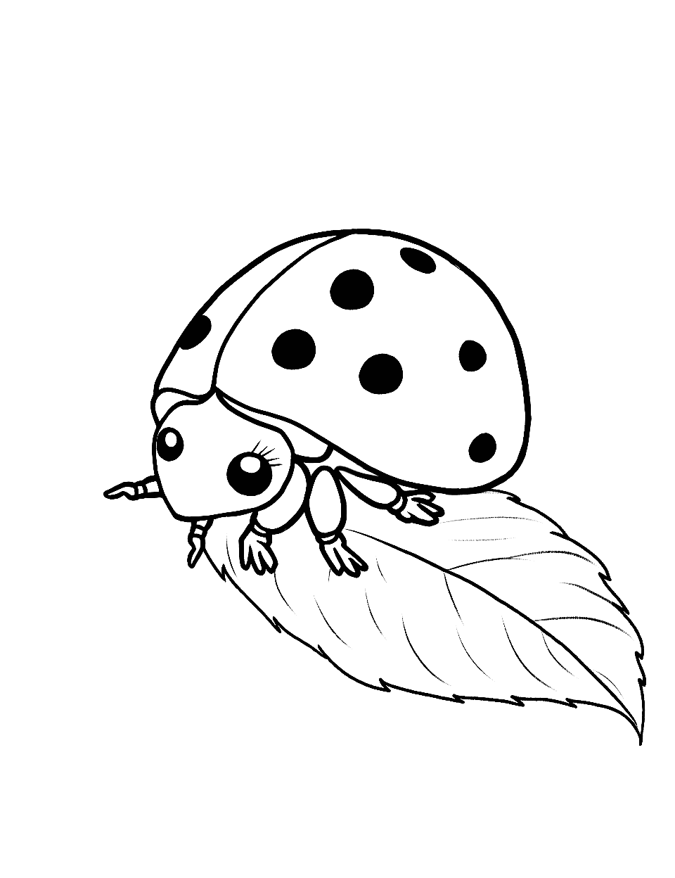 Baby Ladybug Learning to Crawl Coloring Page - A tiny baby ladybug taking its first steps on a leaf.
