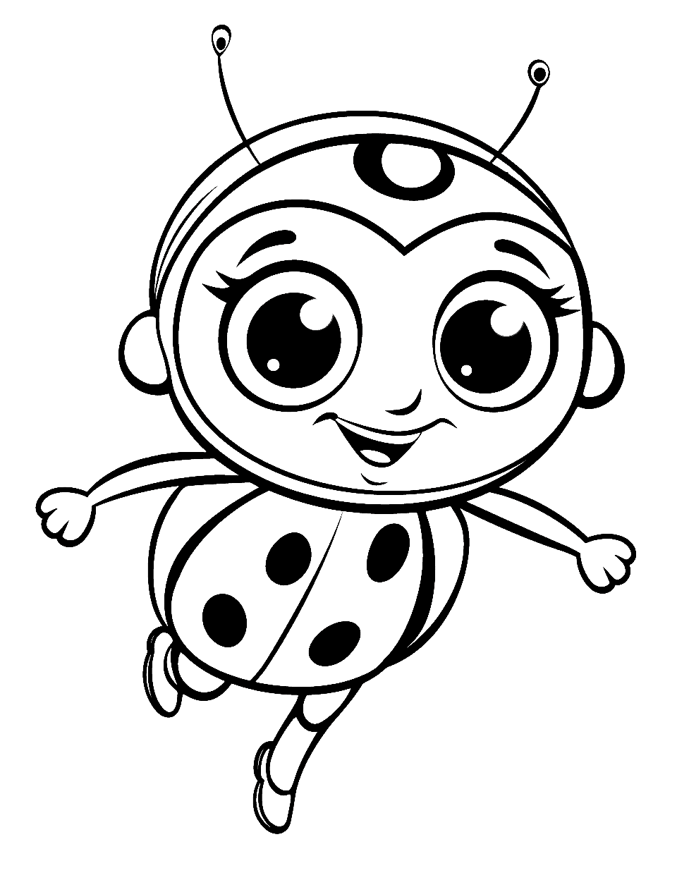 Heroic Super Ladybug Coloring Page - A super ladybug in flight, with a determined look.