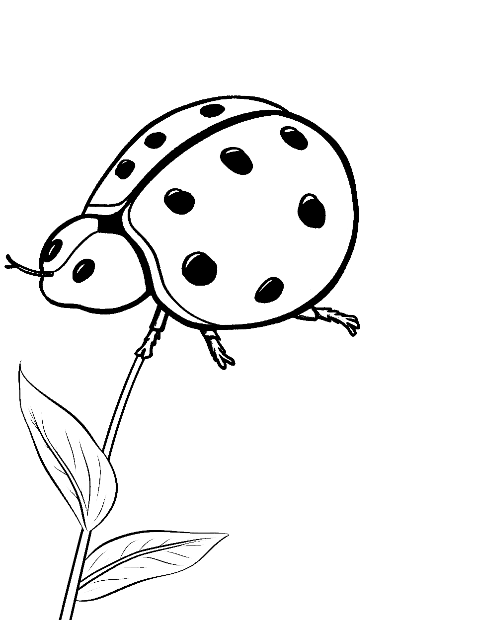 Cute Ladybug Coloring Page - An adorable ladybug dragging a small twig.