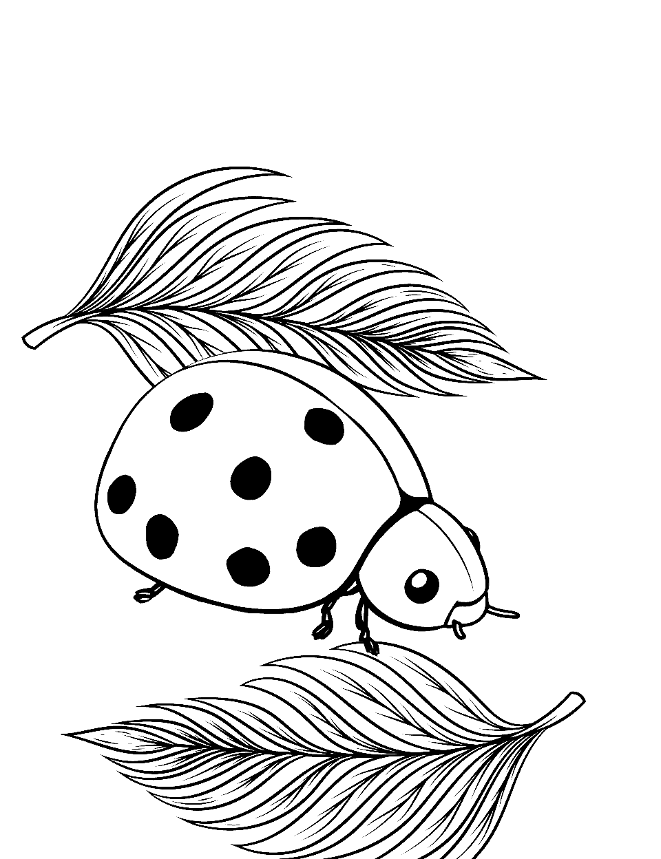 Ladybug on the Hunt Coloring Page - A ladybug looking around on the ground for food.